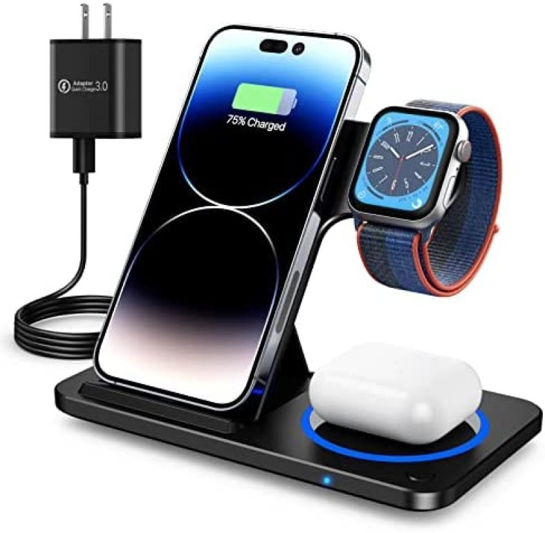 Charging Station for Multiple Devices Apple, 3 in 1 Foldable Wireless Charger Stand, Wireless Charging Station for iPhone 14/13/12/11/XS Max/XS/XR/X/8P, Airpods 3/2/pro, Apple Watch 8/7/6/5/4/3/2/SE Charging Station for Multiple Devices Apple, 3 in 1 Foldable Wireless Charger Stand, Wireless Charging Station for iPhone 14/13/12/11/XS Max/XS/XR/X/8P, Airpods 3/2/pro, Apple Watch 8/7/6/5/4/3/2/SE