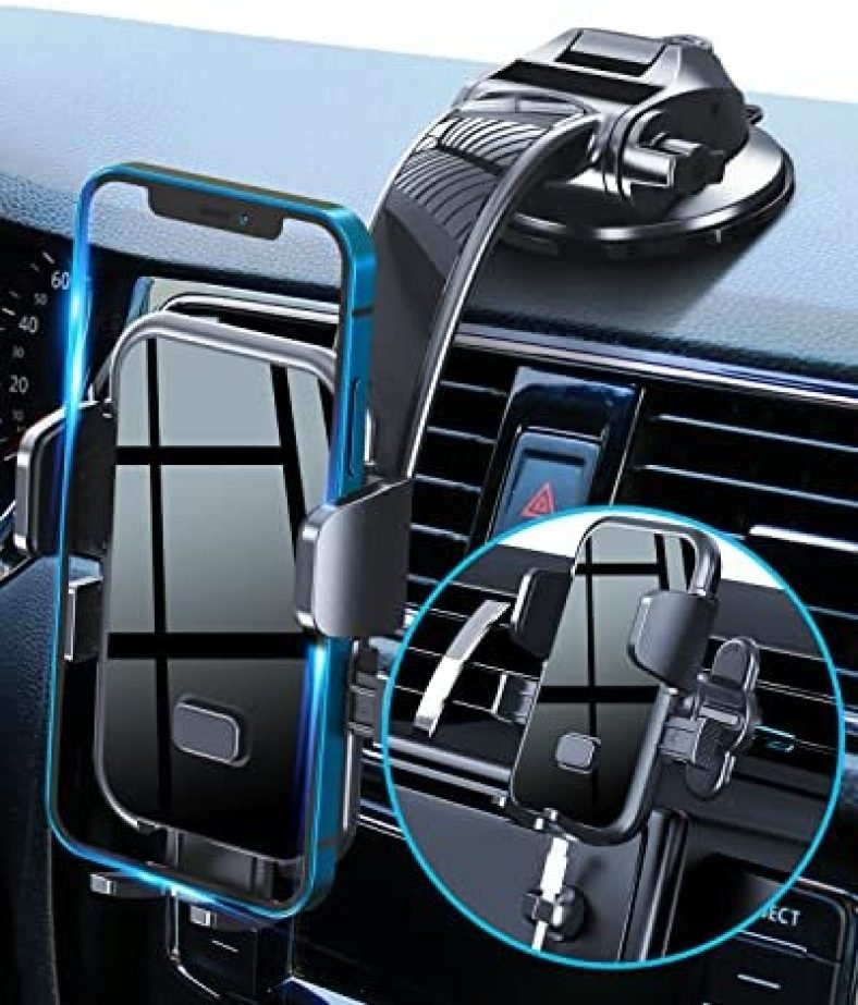 Upgraded Phone Mount for Car,[Easy One Touch Button] Car Phone Holder Mount for Dashboard Windshield Air Vent,Car Accessories for iPhone, All iOS & Android Cell Phone Gifts for Men