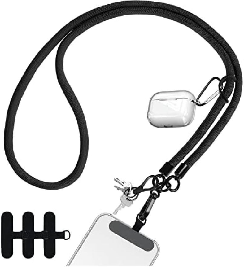 Neepanda Cell Phone Lanyard, Nylon Crossbody Phone Strap, Adjustable Neck Lanyard with 3 PCS Phone Patch for All Smartphone (Black, 120cm) Neepanda Cell Phone Lanyard, Nylon Crossbody Phone Strap, Adjustable Neck Lanyard with 3 PCS Phone Patch for All Smartphone (Black, 120cm)