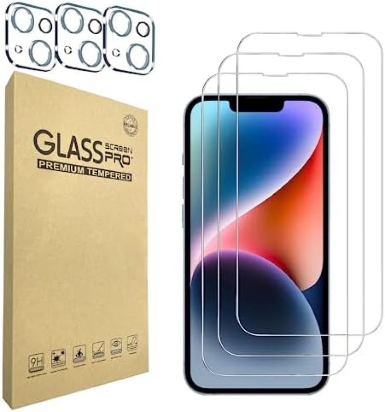 3 Pack Screen Protector for iPhone 14[6.1 inch] + 3 Pack Camera Lens Protector,9H Hardness, Camera Lens Protector Double Protection, Anti Scratch, Fingerprint Unlock Compatible