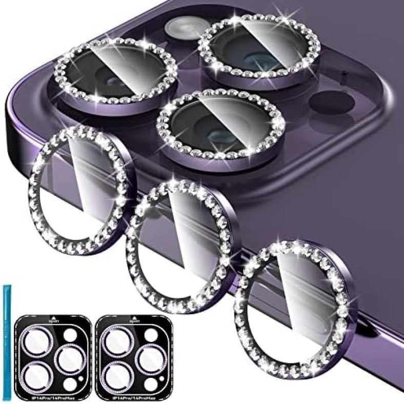Jeluse [3X2 Pack Camera Lens Protector for iphone 14 Pro Max for iphone 14 Pro, Tempered Glass Screen Protector Cover [Alignment Kit Eazy installation] Metal Individual Ring, Purple