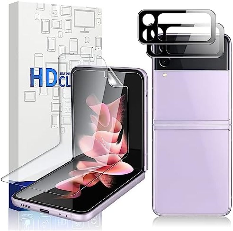 Vizvera【2 Pack Galaxy Z Flip 3 Screen Protector EPU Film+2 Pack Flip 3 Inner Screen Flexible Film】HD Transparent High Clarity, Anti-Shatter, Bubble Free for Samsung Galaxy Z Flip 3 5G Screen Protector-Clear Vizvera【2 Pack Galaxy Z Flip 3 Screen Protector EPU Film+2 Pack Flip 3 Inner Screen Flexible Film】HD Transparent High Clarity, Anti-Shatter, Bubble Free for Samsung Galaxy Z Flip 3 5G Screen Protector-Clear