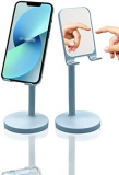 KN FLAX Cell Phone Stand with Mirror Mobile Phone and iPad Holder for Desk with Adjustable View Angle & Height, Handsfree Smart Phone Cradle, Dock for Office Kitchen Traveling Accessories – Blue