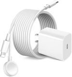 USB C Charger for Apple Watch, 20W PD Fast Wall Charger 2 in 1 Smart iWatch Charger Cable 5FT Compatible for Apple Watch Series SE/8/7/6 & iPhone 14/13/Pro/Max/X (White)