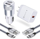 USB Fast Charger Kit for Samsung Galaxy A53 5G S23 Ultra S22 S21 Ultra 5G S20 FE S10 Plus A54 A73 A72 A71 A52 A14 A13 Note20, Quick Charge 3.0 Wall Charger+Rapid Car Charger Adapter+2 USB C Cable 3FT