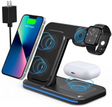 Charger Station for Apple Multiple Devices, 3 in 1 Fast Wireless Charger Stand Dock Foldable for iPhone 14 13 12 11 Pro X XS 8 Plus Apple Watch Series 8 7 6 SE 5 4 3 2 & AirPods 3/2/Pro with Adapter