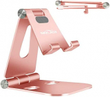 SKEJER Fully Foldable Cell Phone Stand Holder for Desk Adjustable iPhone Stand Aluminum Compatible with 4″-10″ Phone/Kindle/Tablet/iPad/iPhone – Rose Gold