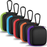 MOLOVA 5Pack Square Earbud Case Portable EVA Carrying Case Storage Bag Cell Phone Accessories Organizer with Carabiner for Earphone, Earbud, Earpieces, SD Memory Card, Camera Chips-5 Colors.