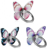 LSL Cute Butterfly Cell Phone Ring Holder 360°Rotation Metal Finger Stand Kickstand Universal Compatible with iPhone Samsung Galaxy LG Google Pixel iPad Three Pack Pink Blue Purple Pretty Butterfly