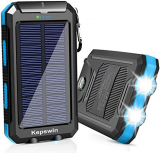 Solar Charger 20000mAh Portable Solar Power Bank Waterproof External Backup Battery Power Pack Charger with 2 USB/LED Flashlights Compatible with iPhone, Tablet, Android, Suitable for Outdoor Camping