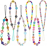 6 Pieces Phone Beaded Chain Charm Lanyard Wrist Strap Mobile Phone Lanyard Colorful Rainbow Phone Chain Strap