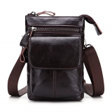 Men’s pockets Leather belt mobile phone bag With shoulder straps First layer cowhide multi-function business bag